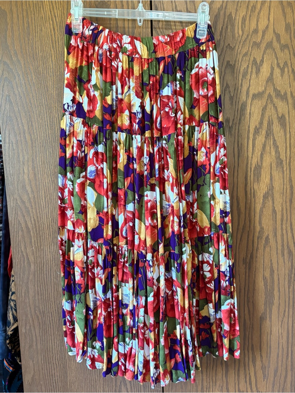 Floral Tiered Pleated Midi Skirt - Red Multi